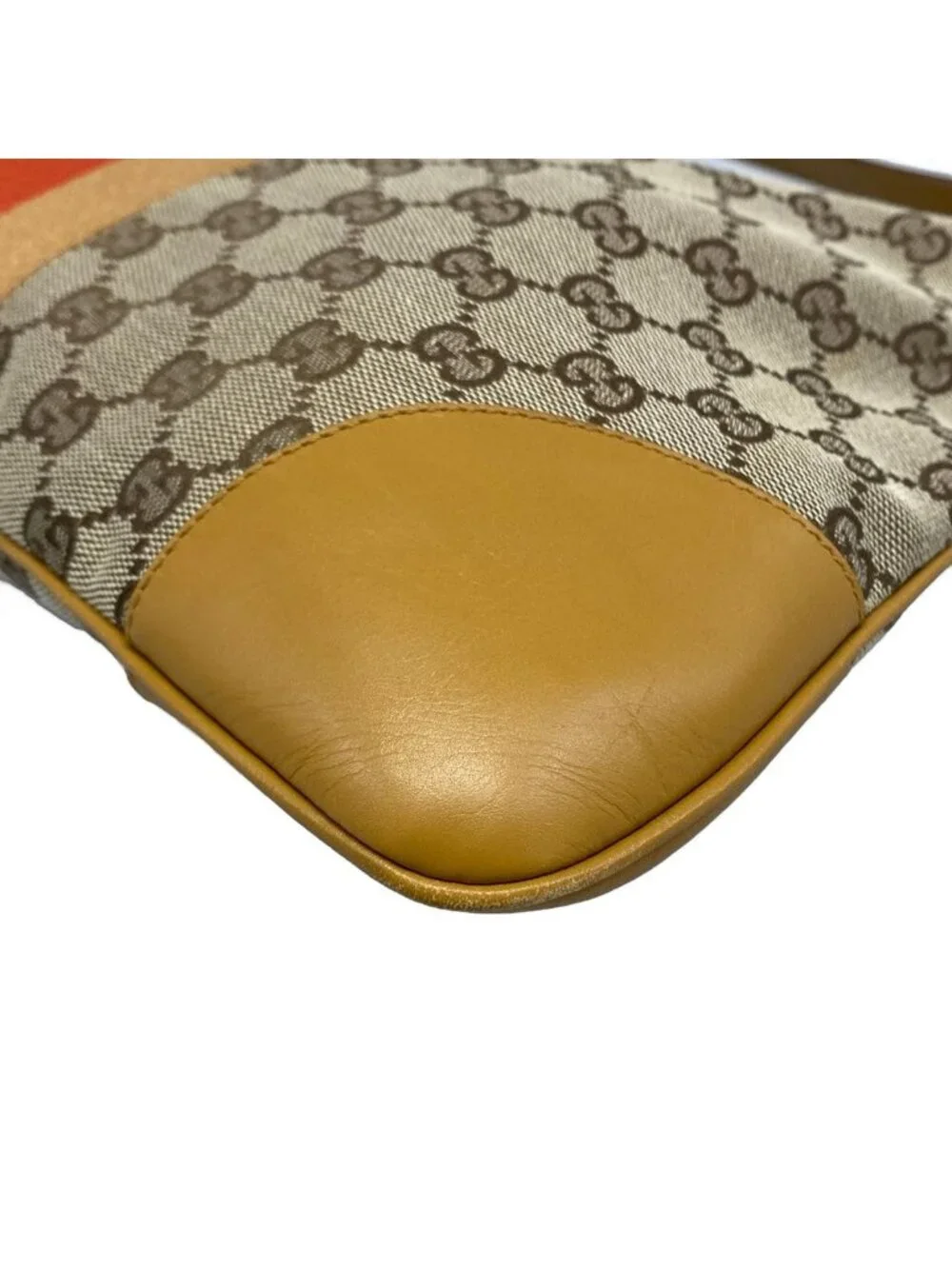 Gucci Shoulder Bag Dark Brown Beige Red Leather - Picture 6 of 15